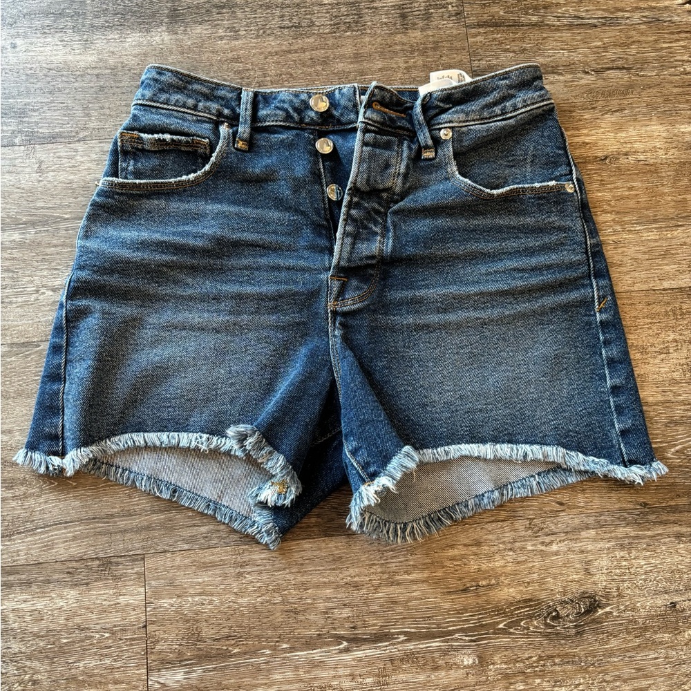 Good American Blue Jean Shorts with Frayed Hem